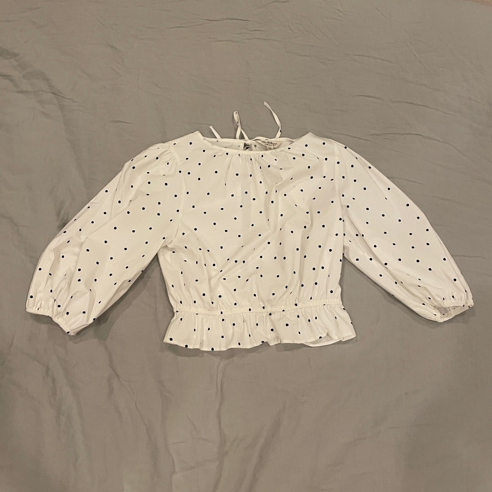 Miss Selfridge | Polka Dot Peplum Top | White/Black